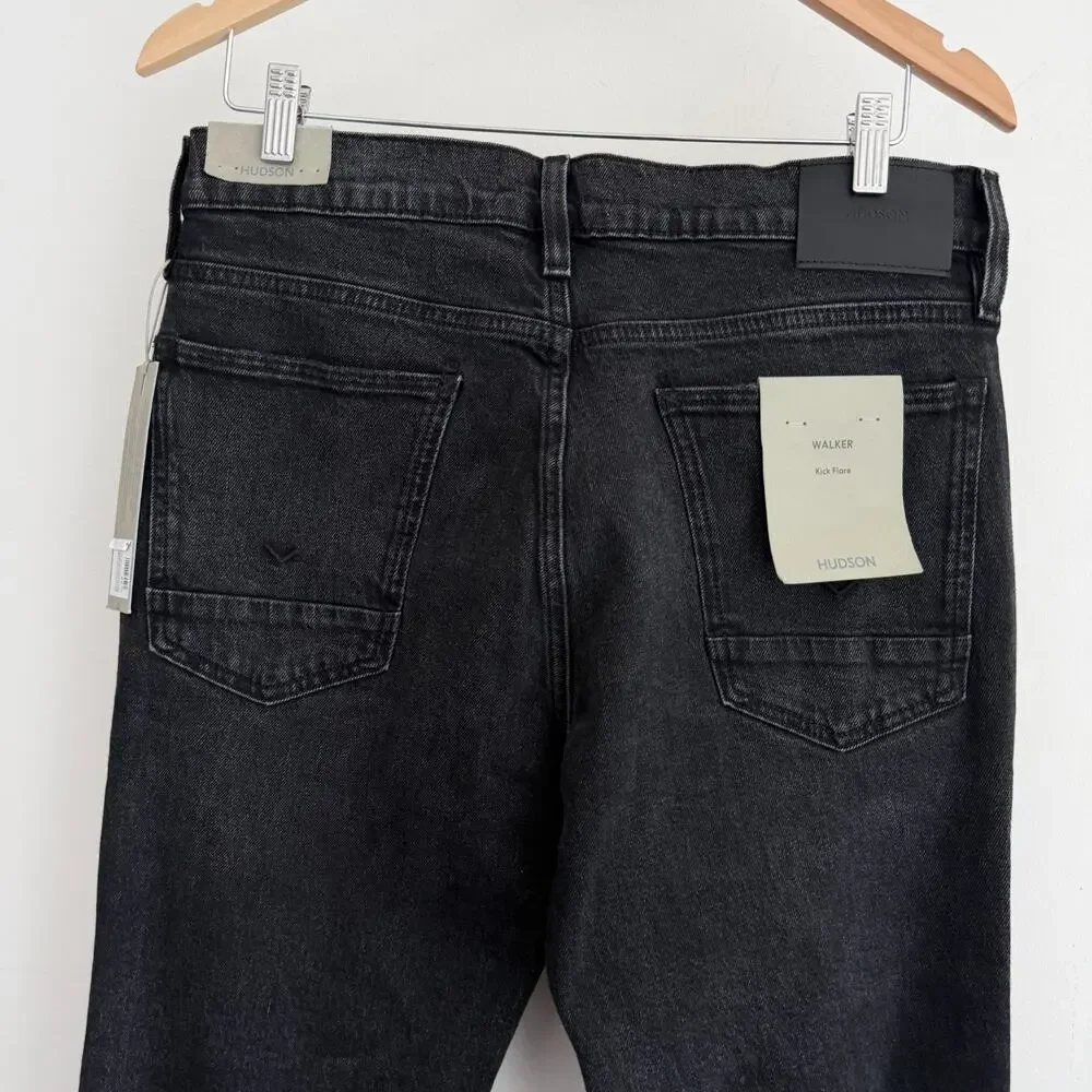 Hudson Walker Kick Flare Jeans Men 32x35 Black Destructed Distressed Denim Zip